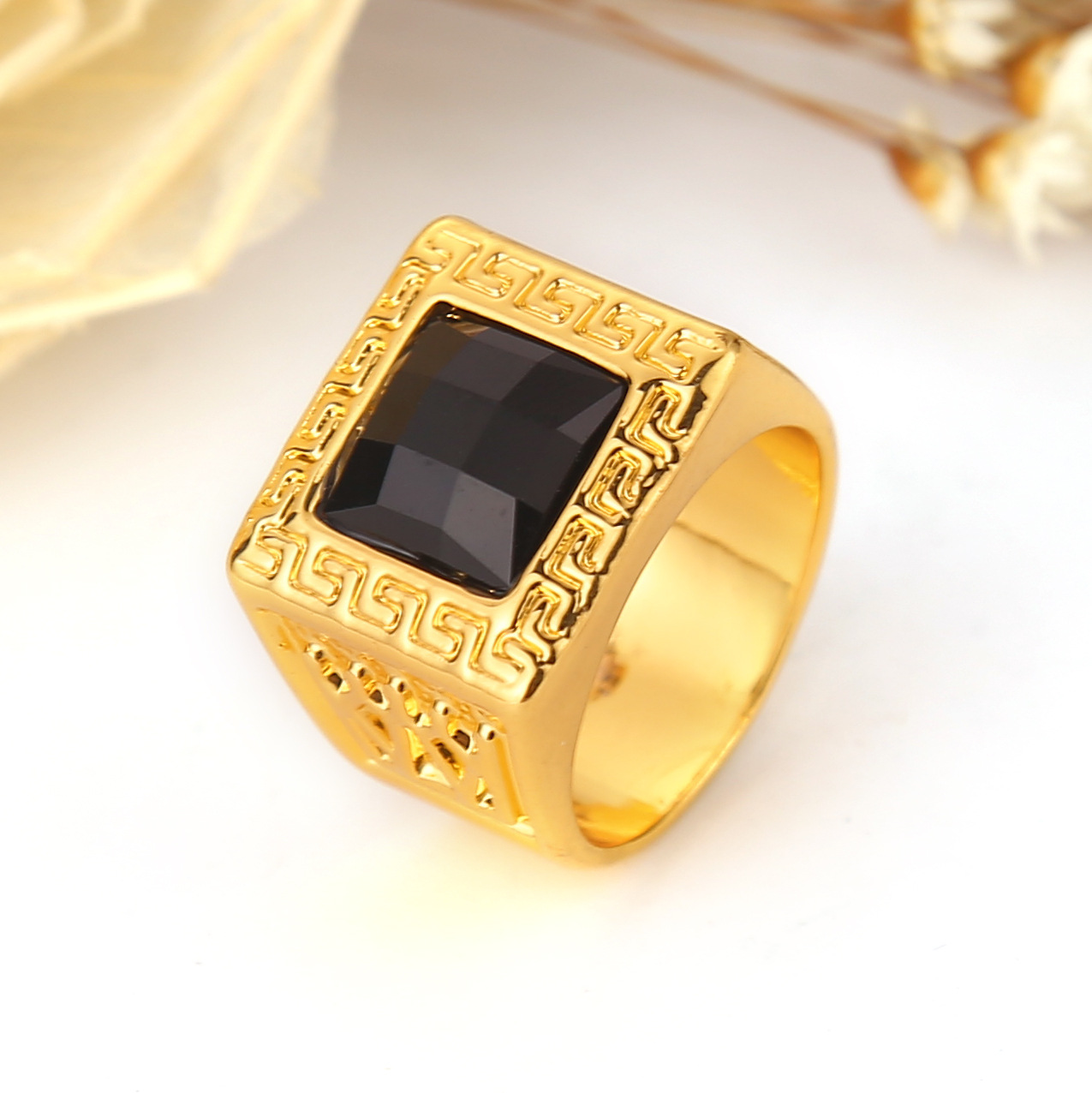 Hot Sale Black Resin Ring / Men Ring Gold Plated Vintage Jewelry For Sale-in Rings from Jewelry ...