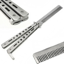 Silver práctica cuchillo de la mariposa Trainer cuchillo plegable herramienta Dull cuchillo que acampa al aire peine ejercicio
