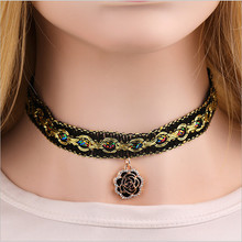 2015 New development Jewelry tatoo choker necklace for women vintage lace necklace jewelry with rhinestone flower