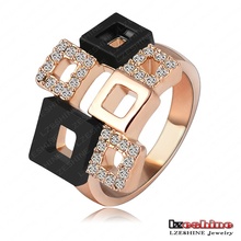 LZESHINE Brand Fashionable Crystal Rings Unique Real 18K Rose Gold Plated Austrian Crystal SWA Element Square Ring ITL-RI0089
