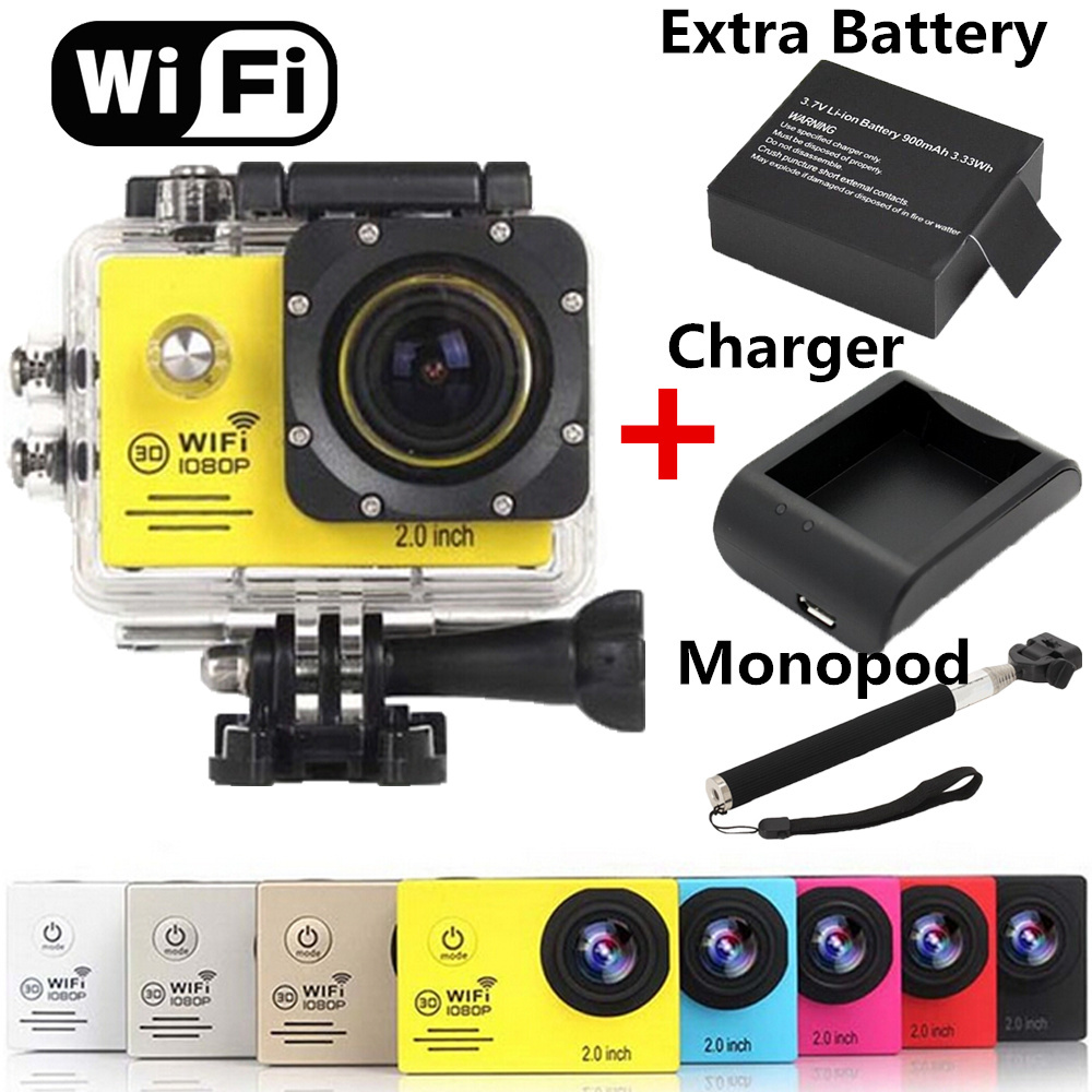 Extra Battery Monopod Charger SJ7000 WiFi Actom Sport Digital Camera CMOS Full HD 1080P Diving 30M