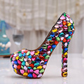 Cute Candy Color Wedding Shoes Bridal Luxury Crystal Pumps Rhinestone High Heel Shoes Handmade Platform Shoes