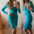 Autumn Women Long Sleeve Deep V Neck Zipper Dress Sexy Side Slit Zip Mid Calf Dress