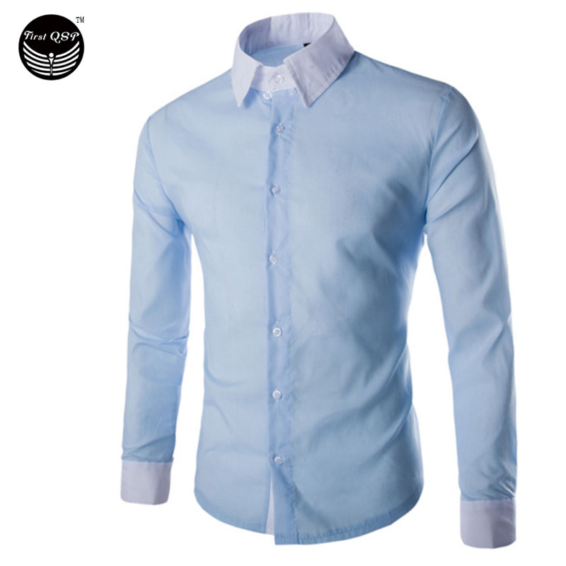 2016 Hommes De Mode Solide Chemise À Manches Longues Coutures Conception Loisirs Mince Chemise À Manches
