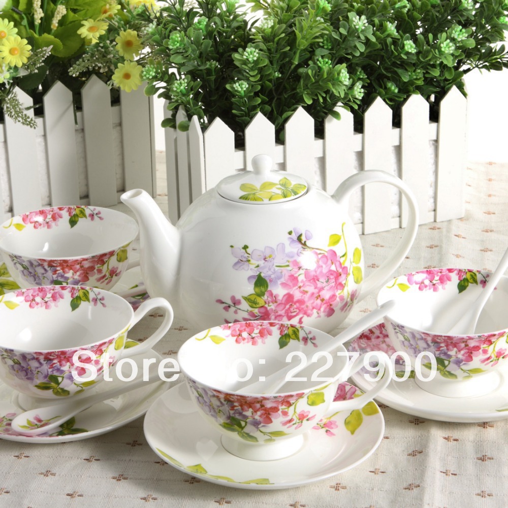Violets European Ceramic Bone China Coffee Set Tea Set Tea Service For Wedding