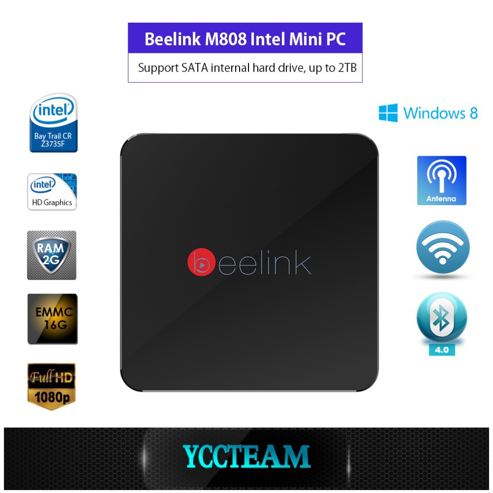 Beelink M808  Intel   CR Z3735F  1.8  2  / 16  Blutooth 4.0 2.4  / 5   wi-fi 10 / 100 / 1000  LAN  TV BOX