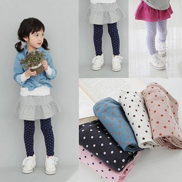 Kid Gilrs Polka Dot Soft 2 8Y School Socks Stretch Trousers Drop Free Shipping