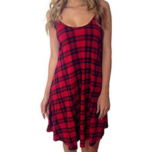 2016 Summer Sundress Girls backless beach dresses Women red font b plaid b font spaghetti strap