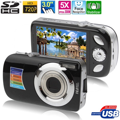 A620 Black 5 0 Mega Pixels 5X Zoom Digital Camera with 3 0 inch TFT LCD