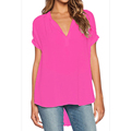 Hot New Women Female Girl Chiffon Blouse V Neck Short Sleeve Shirts Blue Gray Orange