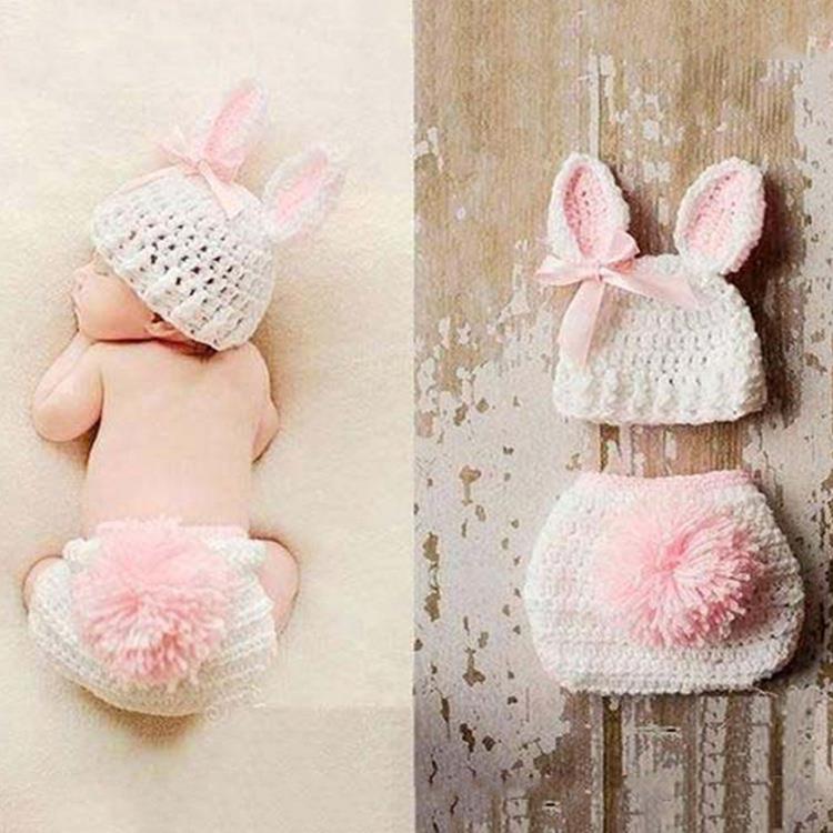 Adorable Newborn Girl Boy Crochet Knit Cap Hat Pants Set Baby Costume Photography Clothing Free Shipping