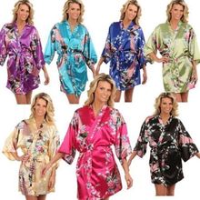 RB001 Plus Size Japanese Yukata Peacock Satin Nightdress Kimono OBI Robe Dressing Gown