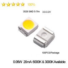 New High Brightness 3528 SMD LED 5-7lm 3.0-3.2V 6000K 3000K Current 20mA Free Shipping
