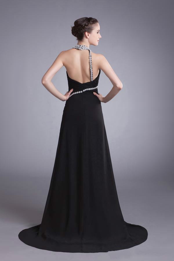 17 Elegant black chiffon v-neck sequins prom evening dresses 2014 side slit long length (4)_meitu_82