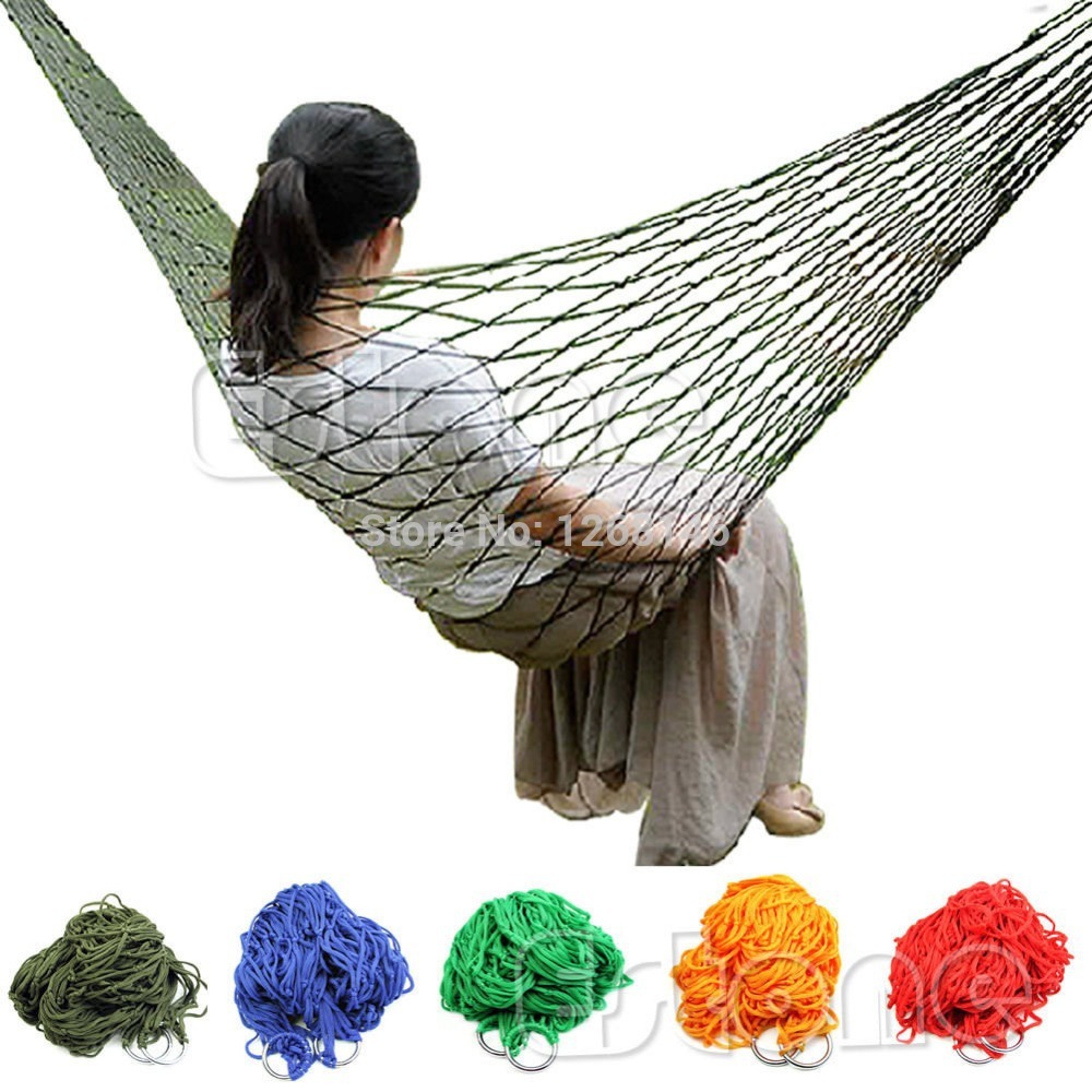 S111 Free Shipping 1 Pieces Portable Nylon Hammock Hanging Mesh Sleeping Bed Swing Outdoor Travel Camping