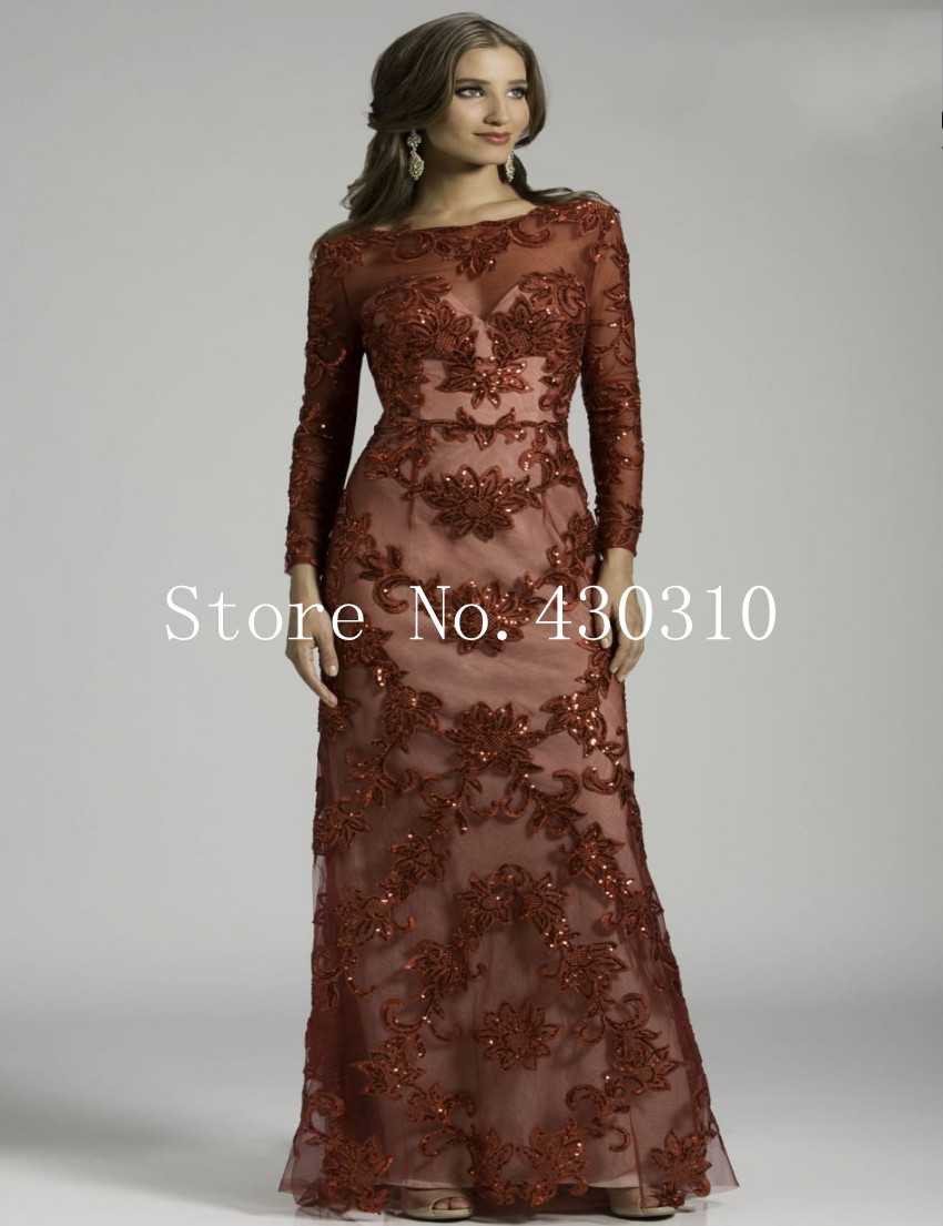 Evening Dress Long Sleeve Brown