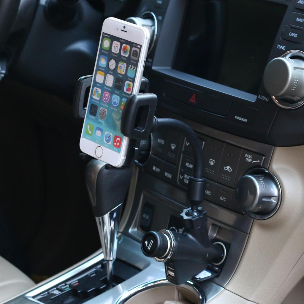 Dual USB 2 Port Car Charger Cell Phone stand bracket car Mount Holder