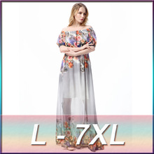 2016 spring new plus size women’s European style resort beach dress chiffon printed short-sleeved dress big swing