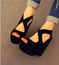 New 2016 Vintage Women Sandal 10 cm High Heels Gladiator Sandals Women Summer Wedge Shoes Woman Sandalias Platform Sandals