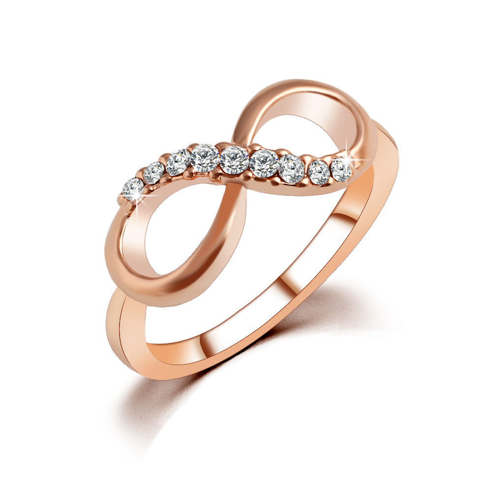 New Hot Best Quality Fashion Alloy Rose Gold Plated Fine Jewelry Zircon Ring Infinity Crystal ...