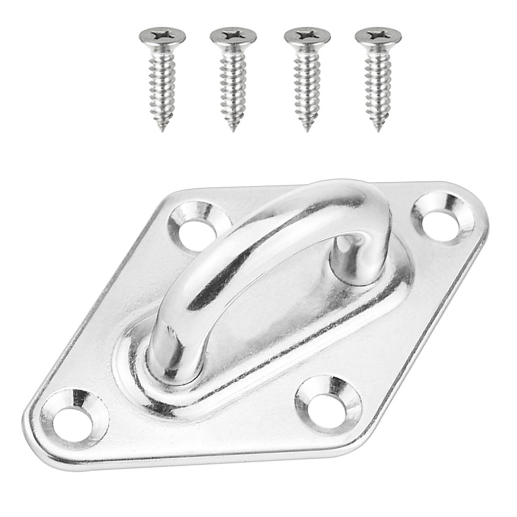 MroMax 4Pcs Eye Plate M5 304 Stainless Steel 45x15mm Base Open Ring Oblong Sail Shade Pad for Sailing Boating Silver Tone