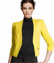 Womens Blazer New 2015 Chic Basic Solid Color Fashion Women Sleeve Pockets None Button Woman Slim Short Suit Jacket 0121