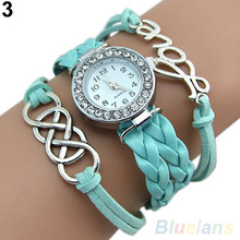 Vintage Eight Love Charm Leather Band Bracelet WristWatches 2DGV