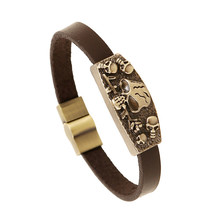 Retro Male Cool Leather Multi Death Skull Bracelet Biker Mens Steampunk Bracelet for Gift CC10841