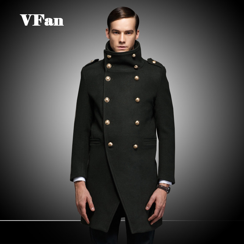 2015 New Brand Mens Woolen Coat Winter Warm Casual Long Outwear Double Breasted Big Turn-down Collar Coats Z1503-Euro