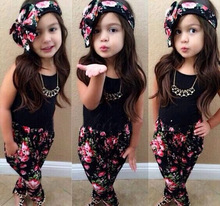 Fashion Summer baby girl clothing 3PCS sets girls hair band + tank tops + print pants sets kids set for girls