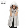 Whole Skin Fox Fur Vest With Hood Top Luxury Real Fox Fur Sleevless Jacket 2016 New