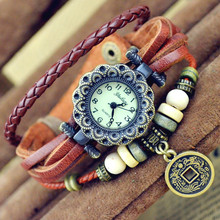New Best Selling Women Genuine Leather Bracelet Watch Women Dress Watches leaf Pendant Vintage Quartz Analog WristWatch No.19