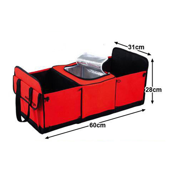 Multi-purpose Car Boot Folding Storage Bag Box Organizer Insulated Cooler Bag (Red)