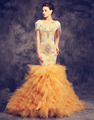 beading luxury gold and white mermaid fishtail wedding dress 2017 new styles custom make vestidos de
