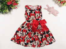 2016 New Summer dress Mouse Animal Cartoon Dress with big bow girls clothes printing sleeveless dress girl fashion Red Dresses