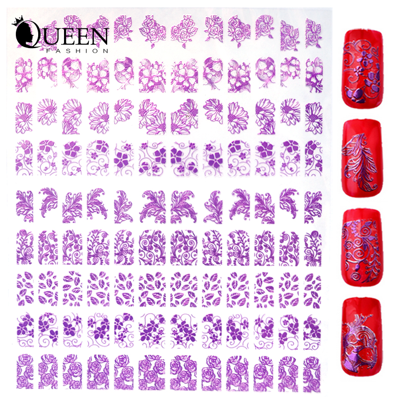 Purple 3d Nail Art Stickers Decals 108pcs sheet Top Quality Metallic Mix Flower Design DIY Beauty
