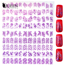 Purple 3d Nail Art Stickers Decals,108pcs/sheet Top Quality Metallic Mix Flower Design DIY Beauty Nail Tips Decoration Tools