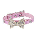 Pet Puppy Cat Dog Pink Adjustable Durable PU Leather Collar Neck Strap with Bling Crystal Rhinestone