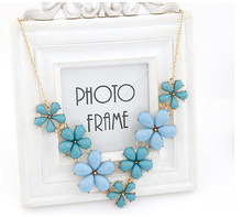 Big Sun Flower Statement Necklace 2015 Pink Blue Colorful Gold Choker Chain Resin Pendant Necklaces For
