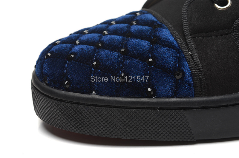 Navy blue high top shoes net drilling.red bottom sneakers for men ...