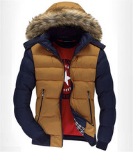 2015 jacket winter coat Men’s warm padded jacket mens cotton men casual Patchwork Fur hooded winter coat windbreaker jacket