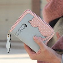 2015 Hottest Women Short Design Cat Purse Cute Ladies Wallet Bags PU Leather Handbags Card Holder Free Shipping