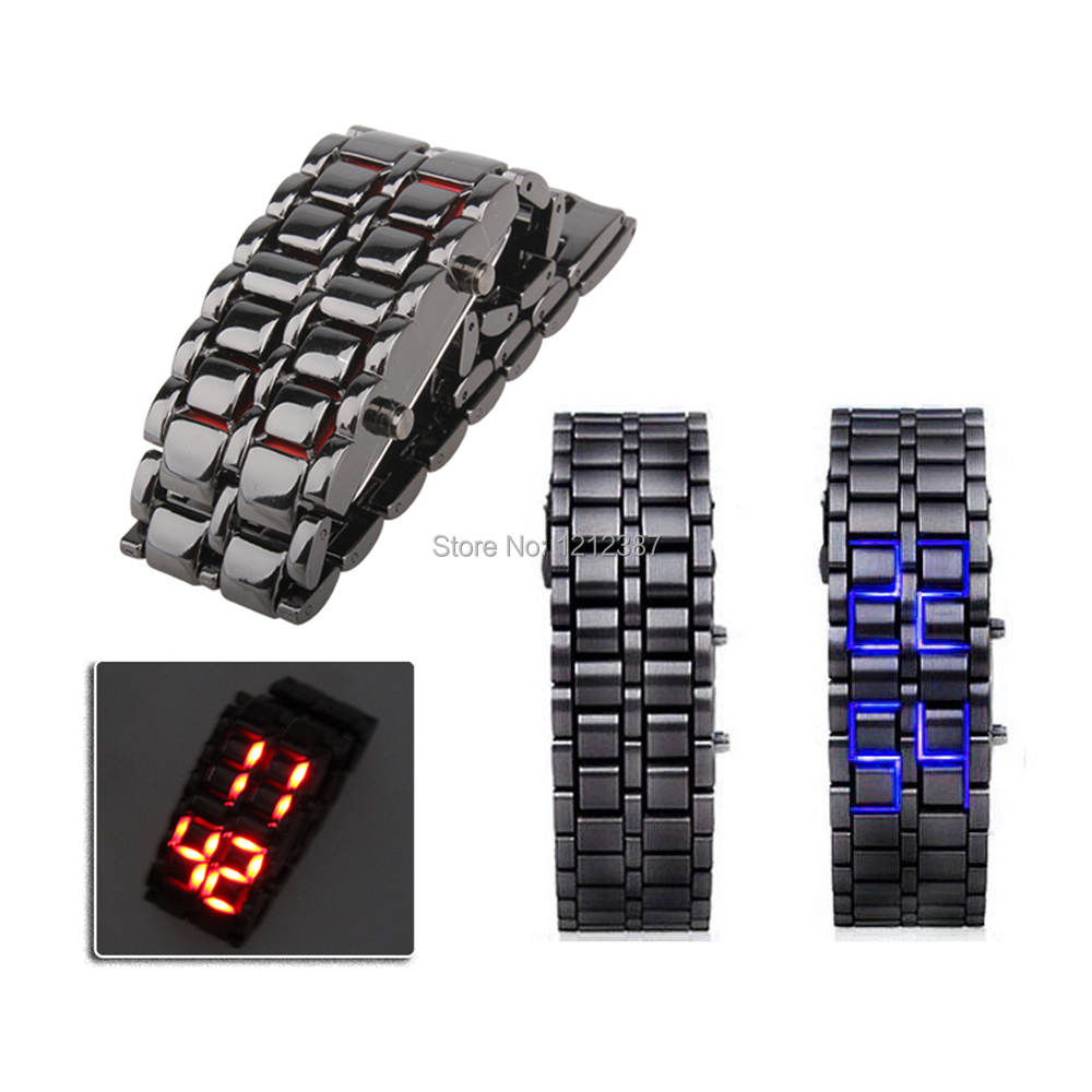 Vogue Digital Lava Style Red Blue LED Metal Man Wrist Watch With Clasp HB88