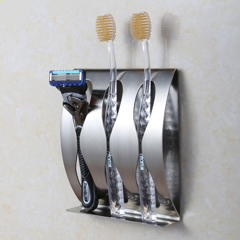 Stainless steel wall mount toothbrush holder 3 position Self-adhesive tooth brush Organizer box bathroom accessories