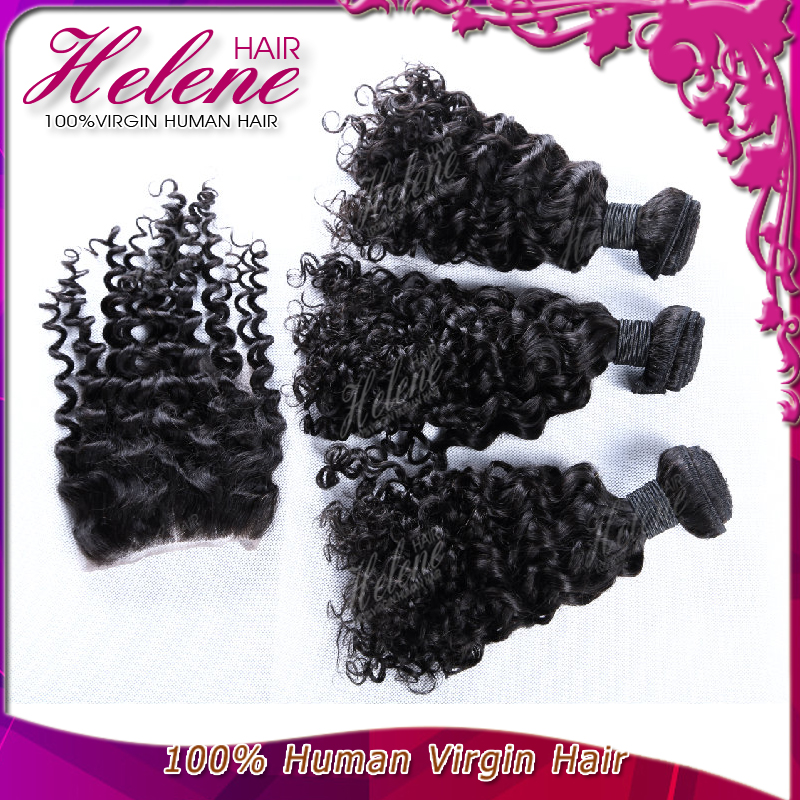 Brazilian Virgin Hair 4pcs Lot Free Part Lace Closure With 3pcs Hair Bundles Unprocessed Human Virgin Hair Extension Kinky Curly