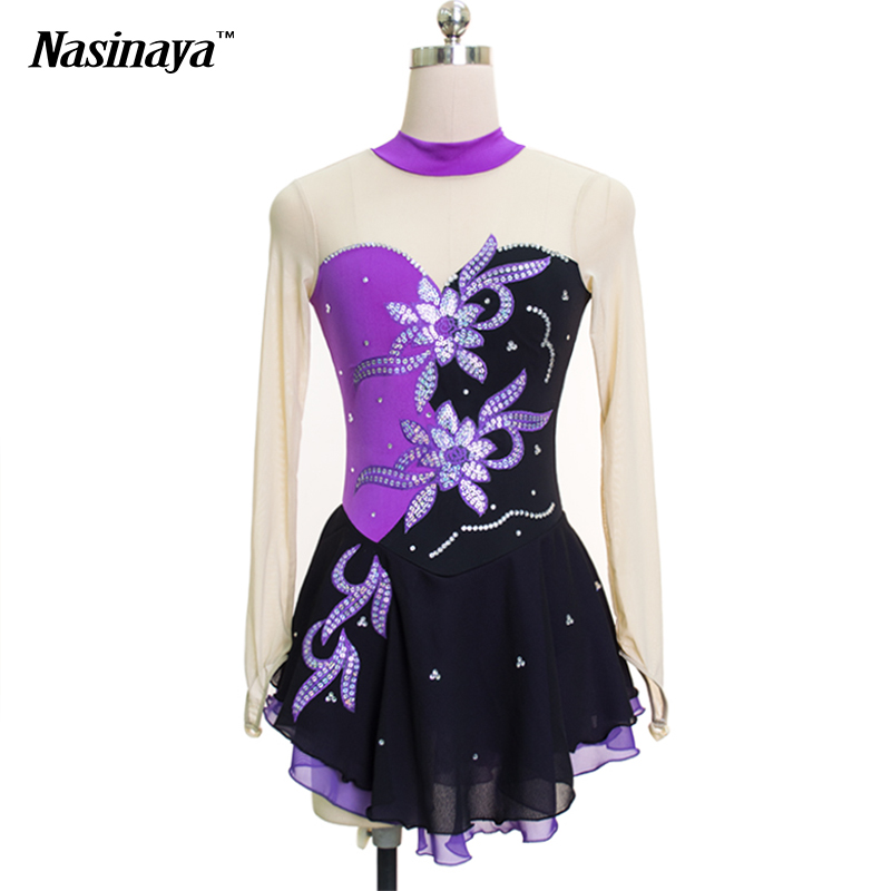 Inhzoy Mädchen Eiskunstlauf Kleid - Glitzer Mesh Ballett Tanzkleid Mit Strass, Langarm