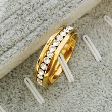 Princess jewelry 6mm full rhinestone CZ crystal 18K yellow gold filled anniversary rings for women full