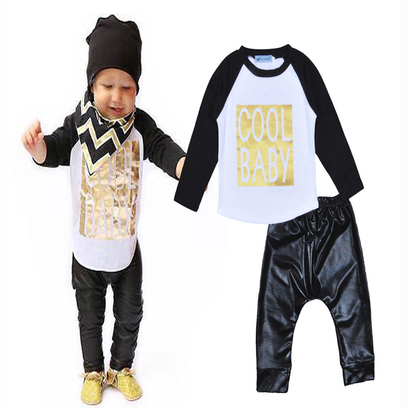 Wholesale 2016 baby girl boy clothing set COOL BABY printed T shirt + pant black cute baby girl boy clothes brand ropa infantile