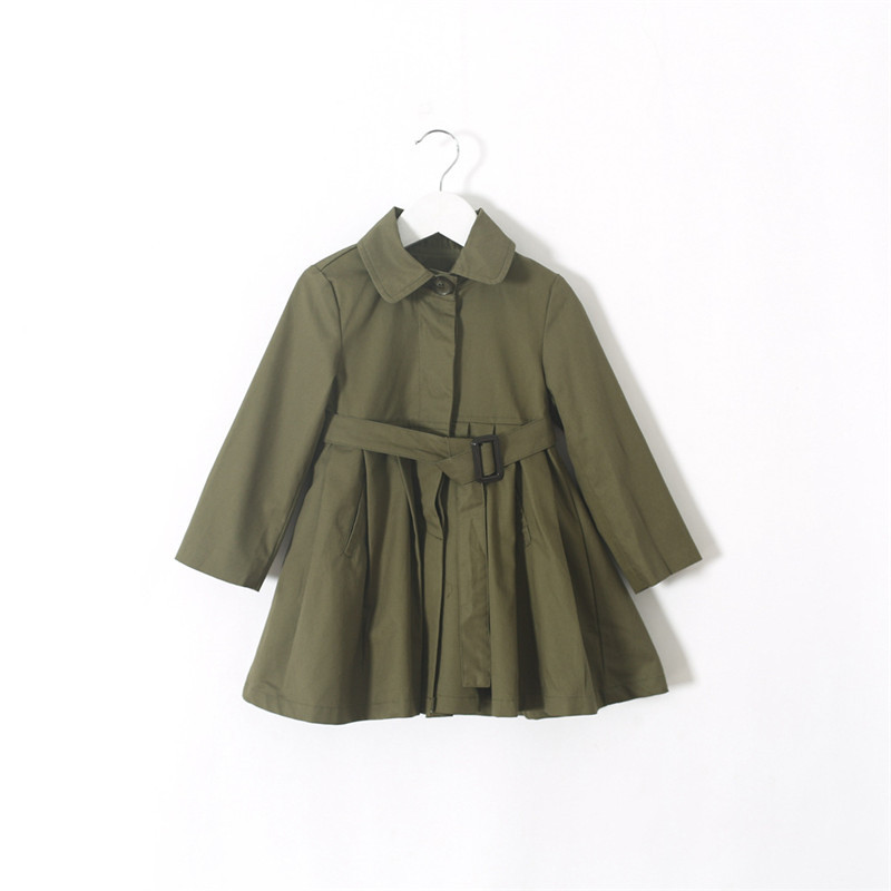 2015 Kids Girls Cotton Ruffle Tench Coats Baby Girl Autumn Fashion Sash Long Outwear Children's Clothing Babies Clothes
