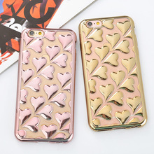 Hot! 2016 New Arrival Electroplating Love Heart Soft TPU Mobile Phone Back Cover For iPhone 6 6s 6Plus Fashion Phone Case capa
